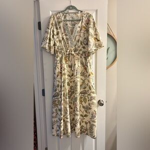 Spartina 449 Floral Midi Dress in Cream and Green